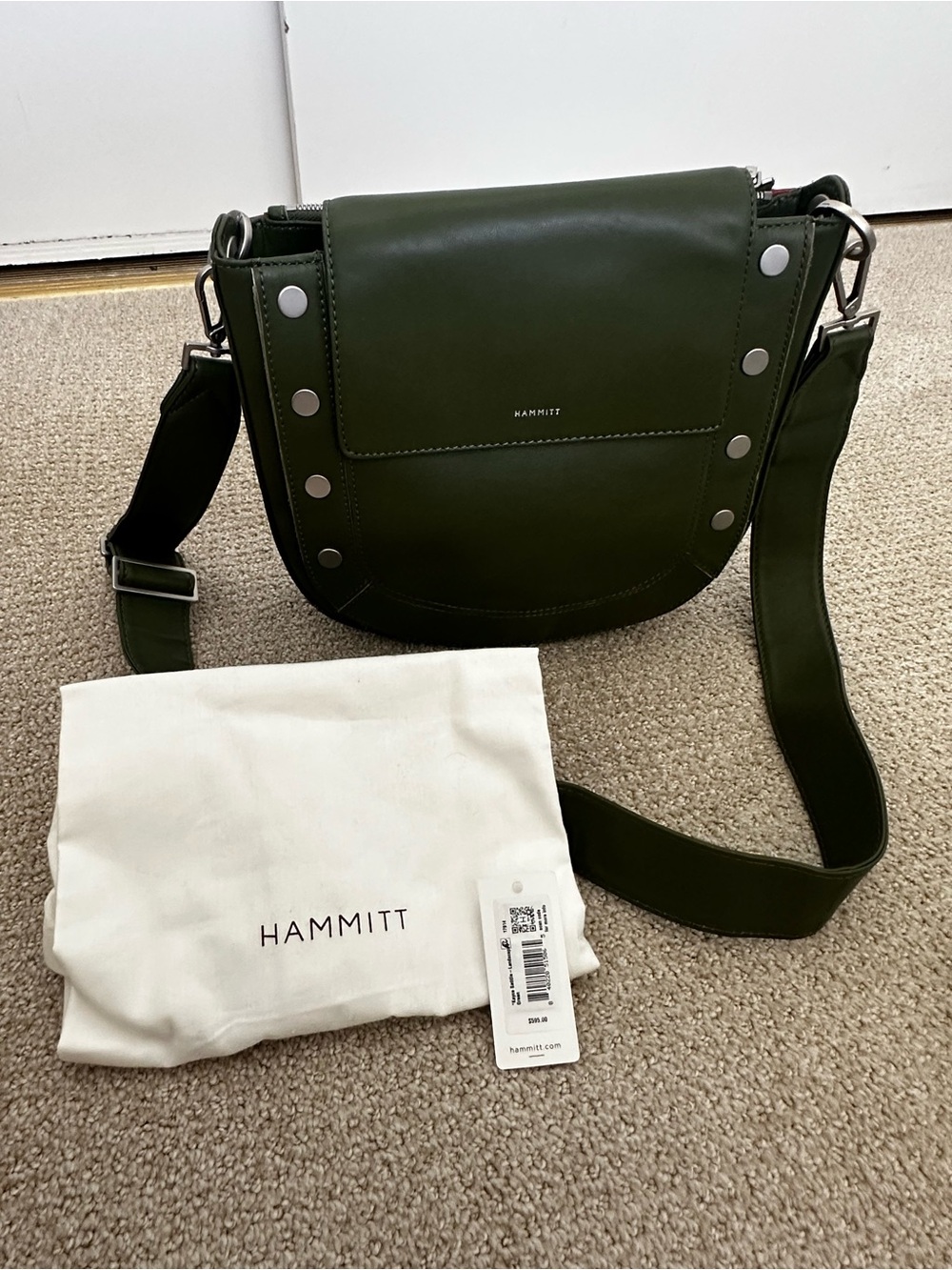 Hammitt Olive Green Leather Studded Saddle Bag - Picture 7 of 8